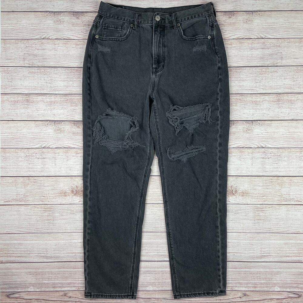 American Eagle Dark Gray Ripped Mom Jeans